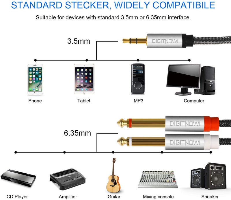 DIGITNOW 3.5mm 1/8" TRS to Dual 6.35mm 1/4" TS Mono Stereo Y-Cable Splitter Cord for Smartphone, Computer, CD Player, Speakers and Home Systems Amplifier, 3.3Ft - Image 2